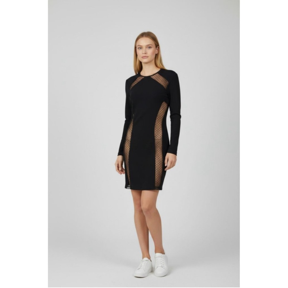 The Kooples Paris Milano Shaped Black‎ Mesh Panel Bodycon Dress S NWT